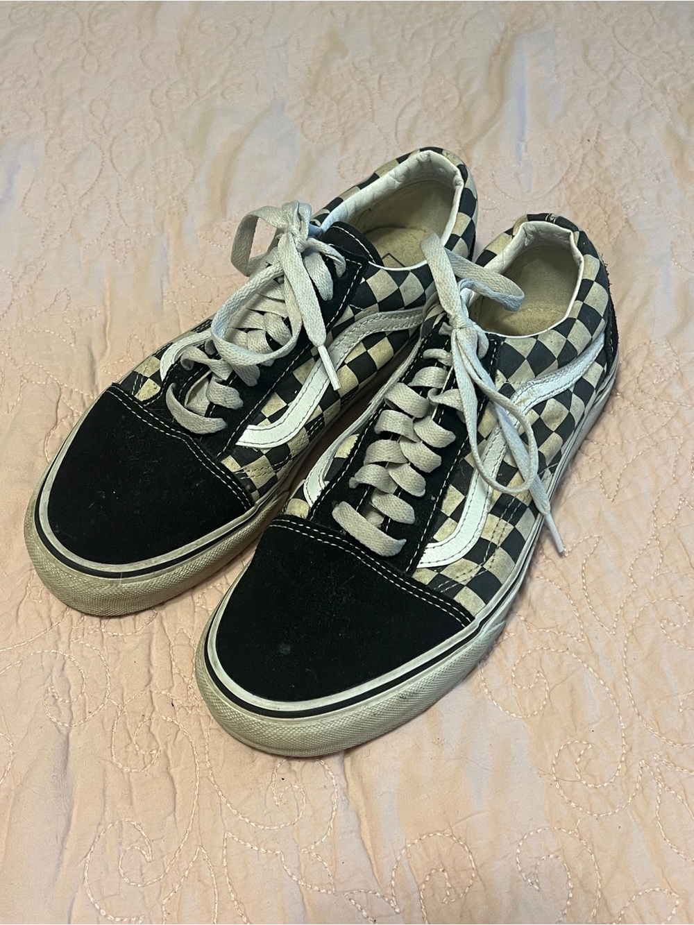 Vans Black & White Checkerboard Lace-Up Sneakers M8 W9.5